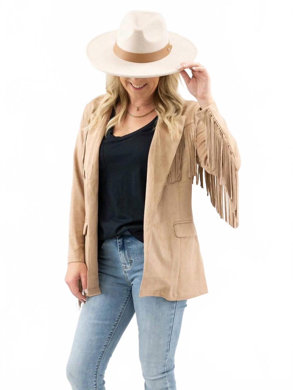 NEW TCEC suede fringe blazer in mocha